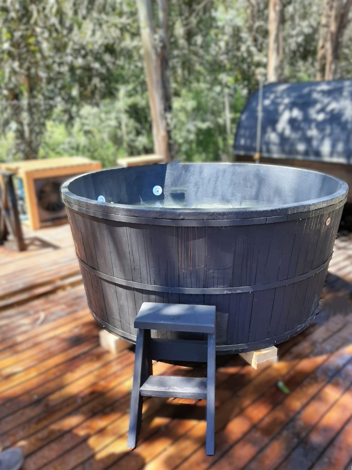 🌿 Tina Clásica de Madera de Ciprés + Fibra de Vidrio