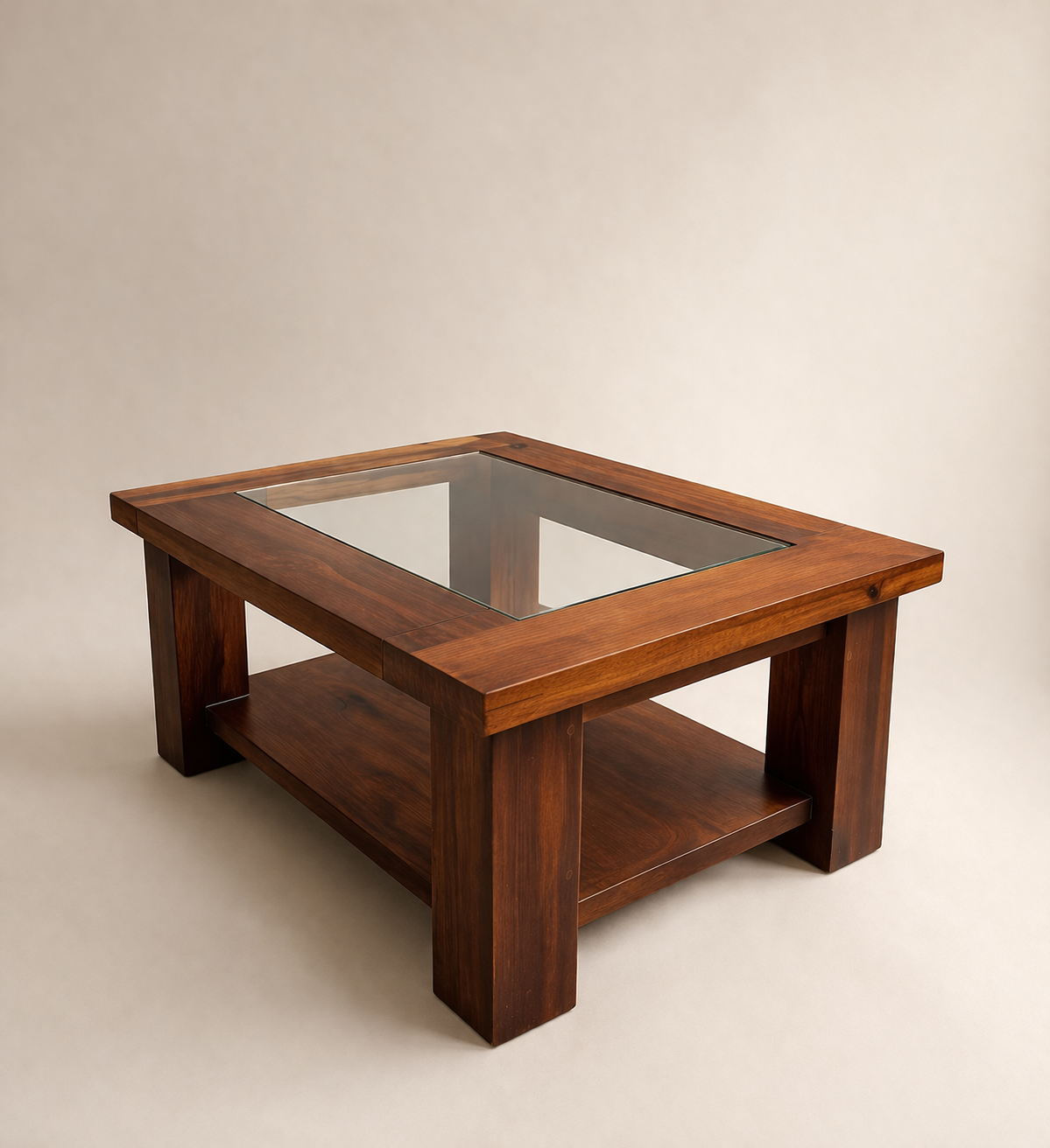 Mesa de Centro de Pino con Cubierta de Vidrio.