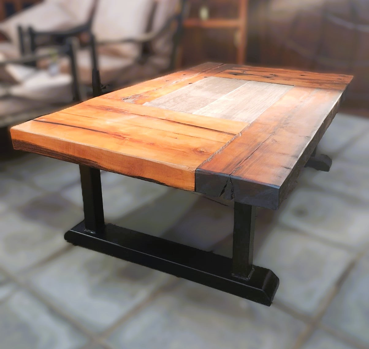 🪵 Mesa de Centro en Madera de Durmientes Ceramicas