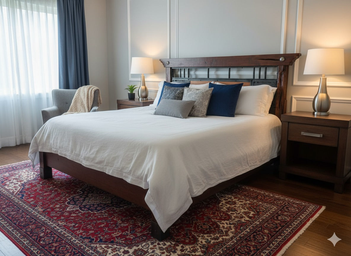 ✨ RESPALDO DE CAMA EN FIERRO Y ROBLE