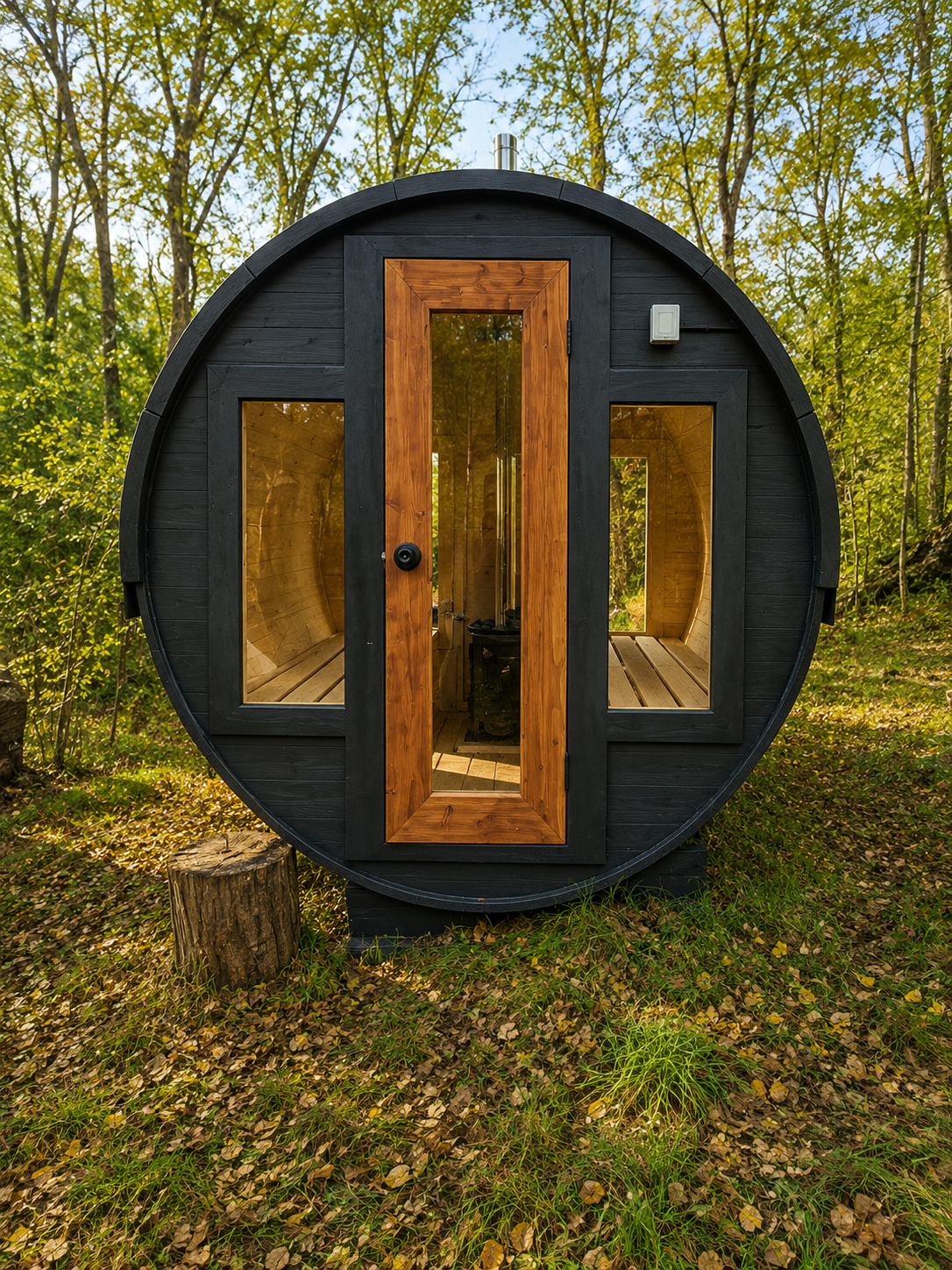 Sauna Barril  Diseño: Panorámico  Sin Antesala