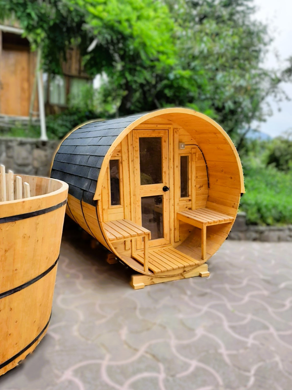🔥 Sauna Barril Itata con Antesala – Modelos 4 y 6 Personas