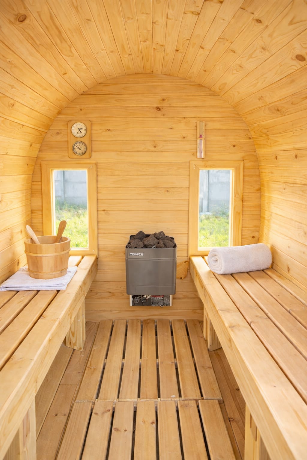 🔥Sauna Barril  Panoramico Con Antesala -Modelo 4 y 6 Personas