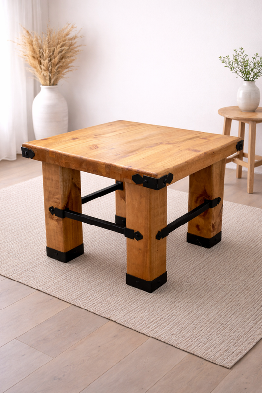 🌲 Mesa Lateral en Madera de Pino Insigne + Detalles en Fierro