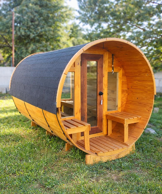 🔥Sauna Barril  Panoramico Con Antesala -Modelo 4 y 6 Personas