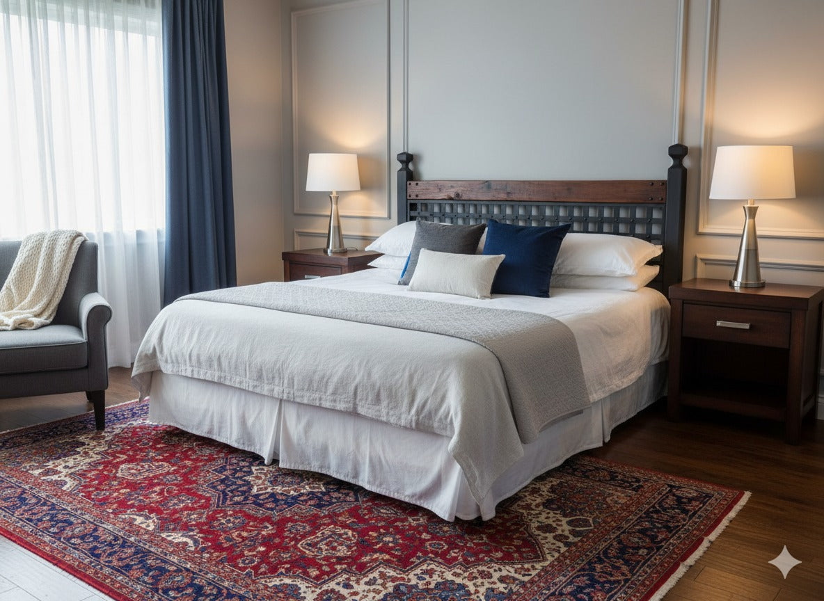 ✨ RESPALDO DE CAMA EN FIERRO Y ROBLE