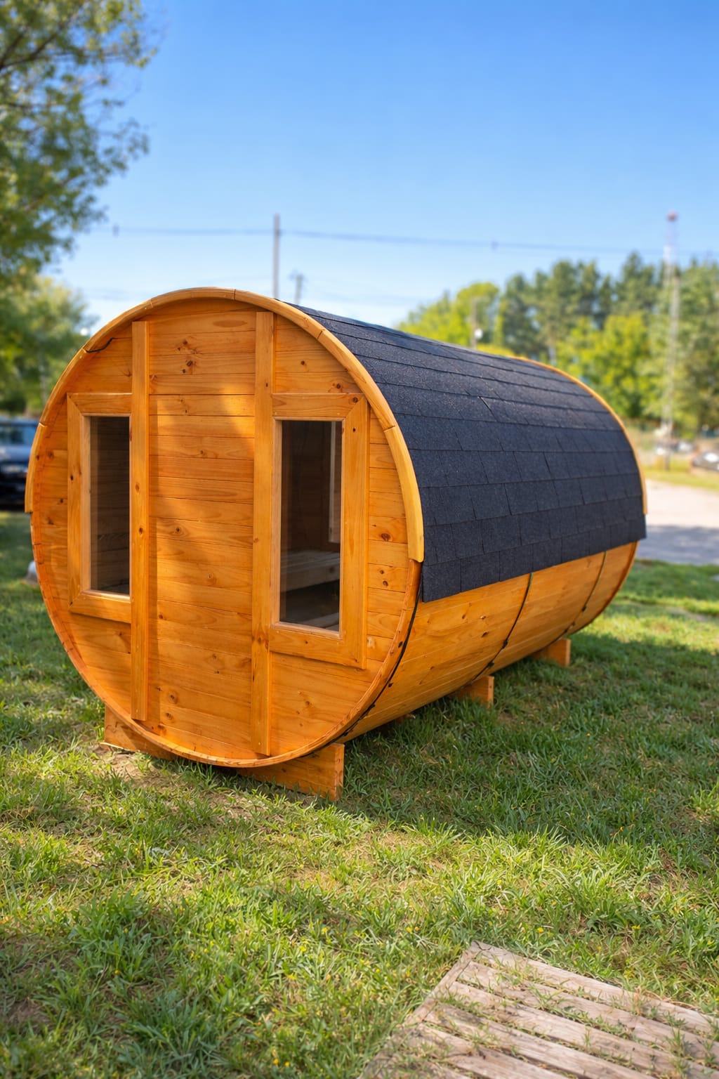 🔥Sauna Barril  Panoramico Con Antesala -Modelo 4 y 6 Personas